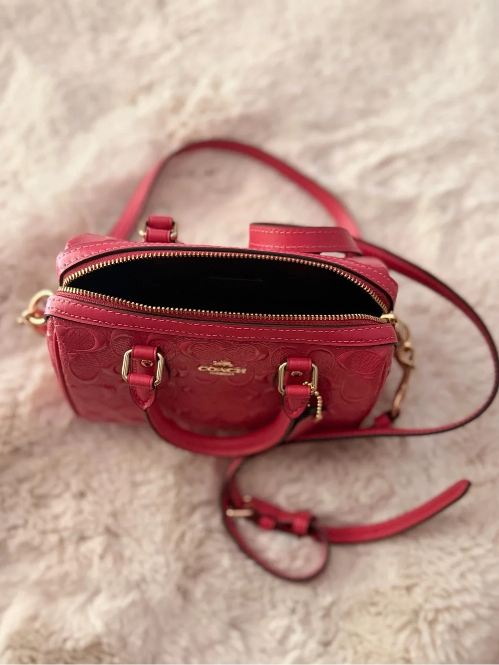 Coach Mini Rowan Satchel in Fuchsia Pink with Gold Hardware